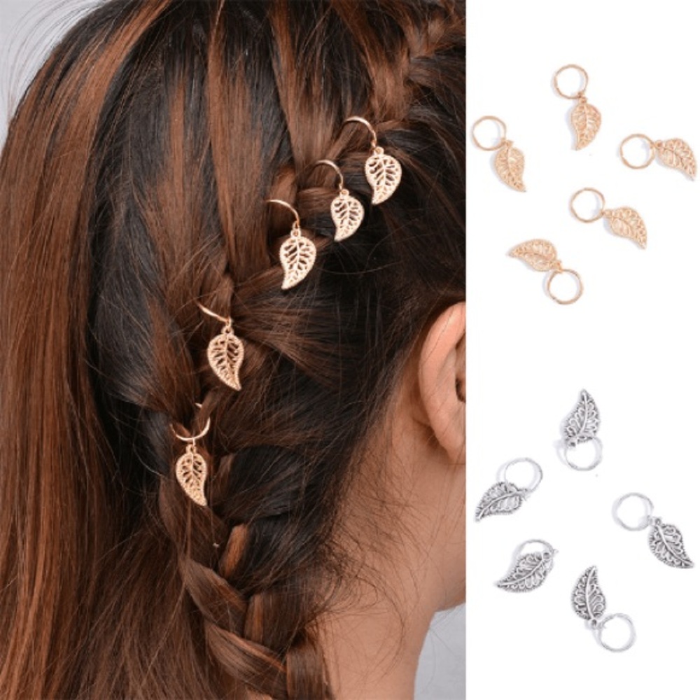 Hair Charms Silver Gold Tone Leaf Design